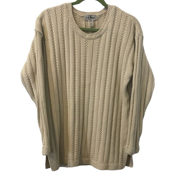 LL Bean Cable Knit 100% Cotton Pullover Sweater Womens Small Made in Scotland - Picture 1 of 12